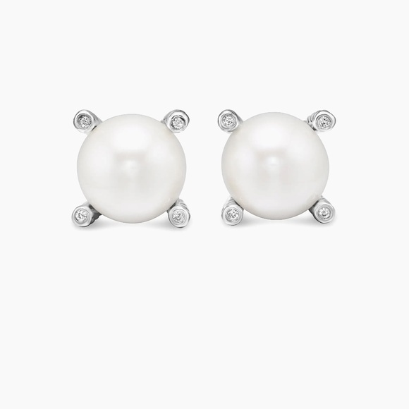 Authentic David Yurman Pearl Earrings with Diamonds - Picture 1 of 5